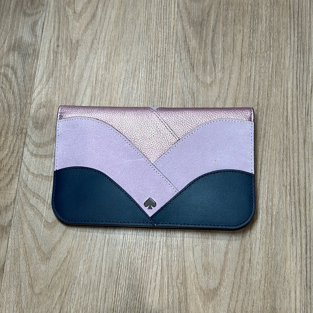 Kate Spade Nadine Lilac Metallic Colorblock medium clutch card wallet